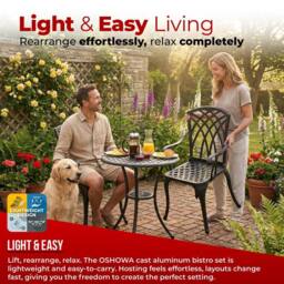 Centurion Supports OSHOWA Garden & Patio Table & 2 Chairs Aluminium Bistro Set in Black - thumbnail 7