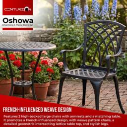 Centurion Supports OSHOWA Garden & Patio Table & 2 Chairs Aluminium Bistro Set in Black - thumbnail 2