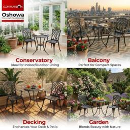 Centurion Supports OSHOWA Garden & Patio Table & 2 Chairs Aluminium Bistro Set in Black - thumbnail 3