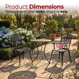 Centurion Supports OSHOWA Garden & Patio Table & 2 Chairs Aluminium Bistro Set in Black - thumbnail 9