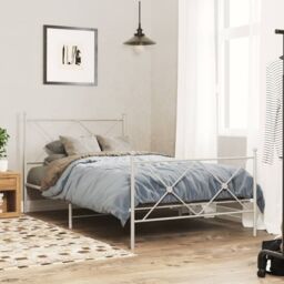 Berkfield Home Metal Bed Frame without Mattress with Footboard White 100x190cm - Size: 100x190 cm - thumbnail 1