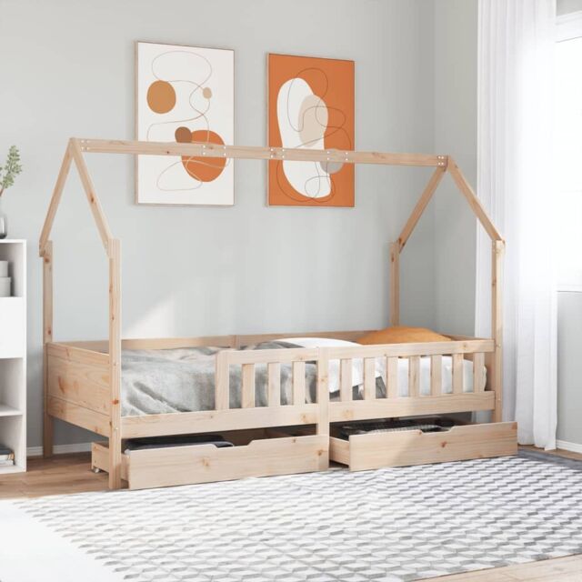 Berkfield Home Kids Bed Frame with Drawers without Mattress 90x190 cm Single Solid Wood in Brown - image 1