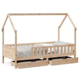 Berkfield Home Kids Bed Frame with Drawers without Mattress 90x190 cm Single Solid Wood in Brown - thumbnail 2