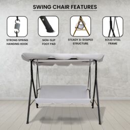 Alivio 3 Seater Garden Patio Swing Chair, Waterproof UV Resistant Padded Seat Cushion Swing Bench, Steel Frame Backyard Top Roof Swing Chair - thumbnail 2