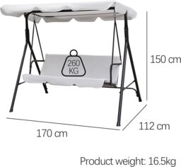 Alivio 3 Seater Garden Patio Swing Chair, Waterproof UV Resistant Padded Seat Cushion Swing Bench, Steel Frame Backyard Top Roof Swing Chair - thumbnail 4