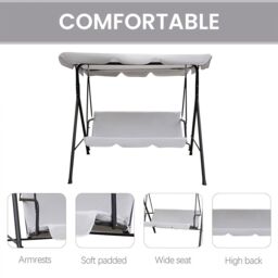 Alivio 3 Seater Garden Patio Swing Chair, Waterproof UV Resistant Padded Seat Cushion Swing Bench, Steel Frame Backyard Top Roof Swing Chair - thumbnail 5