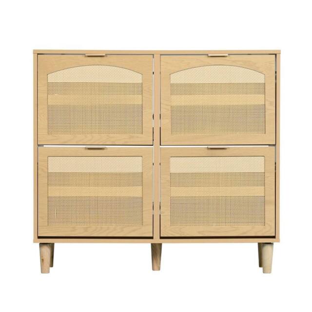 KORVIXA Narrow Rattan Shoe Cabinet 4 Drawers in Light Oak - Size: 100 cm x 100 cm - image 1