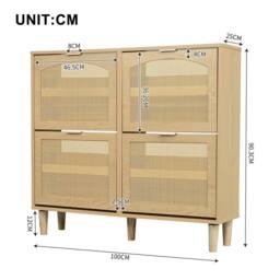 KORVIXA Narrow Rattan Shoe Cabinet 4 Drawers in Light Oak - Size: 100 cm x 100 cm - thumbnail 2