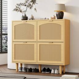 KORVIXA Narrow Rattan Shoe Cabinet 4 Drawers in Light Oak - Size: 100 cm x 100 cm - thumbnail 4