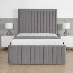 Living Comfort Bedz Sovereign Plush Velvet Upholstered Bed Slatted Base - 48Inch Headboard in Grey - Size: Double - thumbnail 2