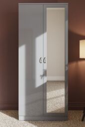 FWStyle High Gloss Grey 2 Door Mirrored Double Wardrobe - thumbnail 2