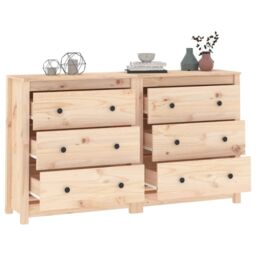 Berkfield Home Sideboard 140x35x80 cm Solid Wood Pine in Brown - Size: 140 x 35 x 80 cm - thumbnail 4