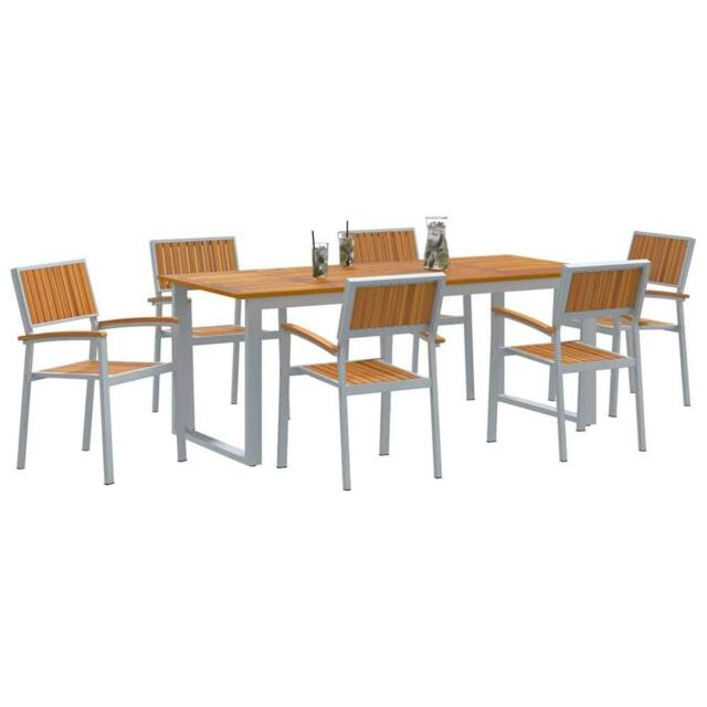 Berkfield Home Modern 7 Piece Garden Dining Set Grey Steel & Solid Wood Acacia - image 1