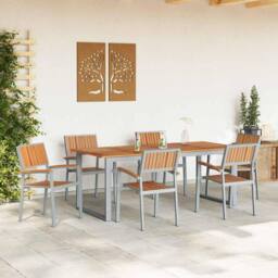 Berkfield Home Modern 7 Piece Garden Dining Set Grey Steel & Solid Wood Acacia - thumbnail 4