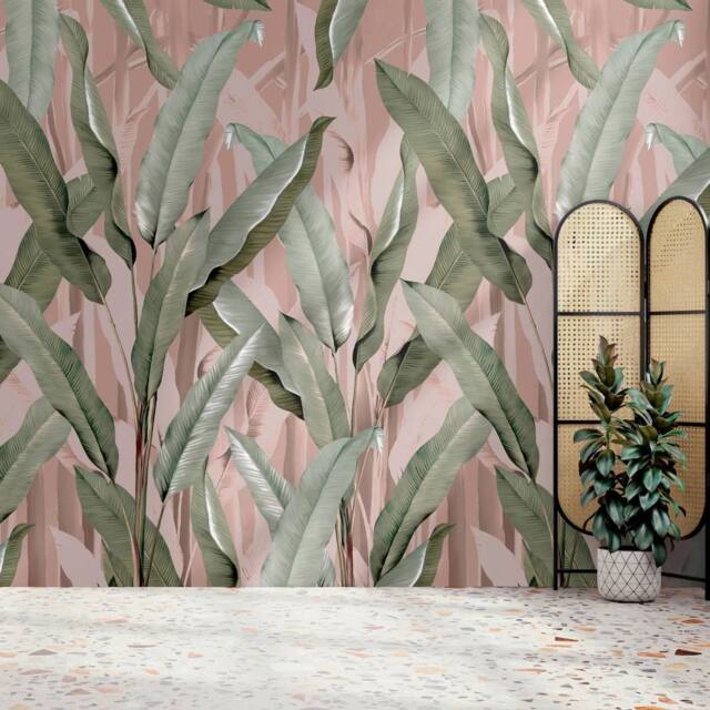 Superfresco Easy Banana Leaf Pink Print To Order 3m x 2.8m Mural - image 1
