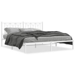 Berkfield Home Metal Bed Frame without Mattress with Headboard White 180x200cm - Size: Super King - thumbnail 2