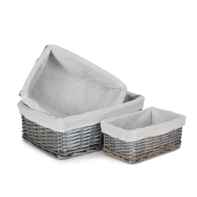 Red Hamper Wicker Set of 3 Antique Wash Storage Basket with Lining in White - image 1