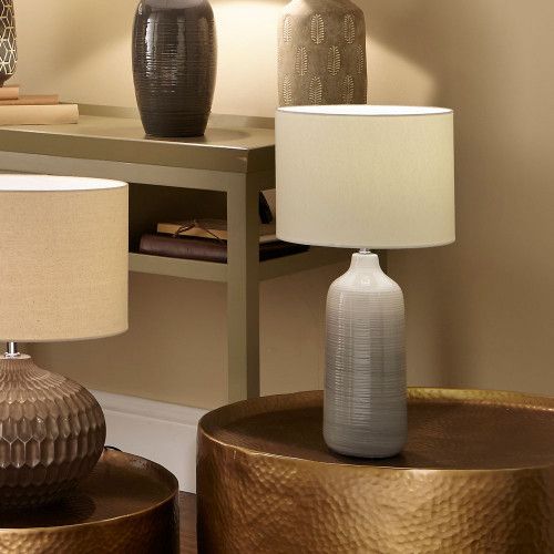 Ruma Tall Grey Ombre Ceramic Table Lamp Complete with Shade For Bedroom - image 1