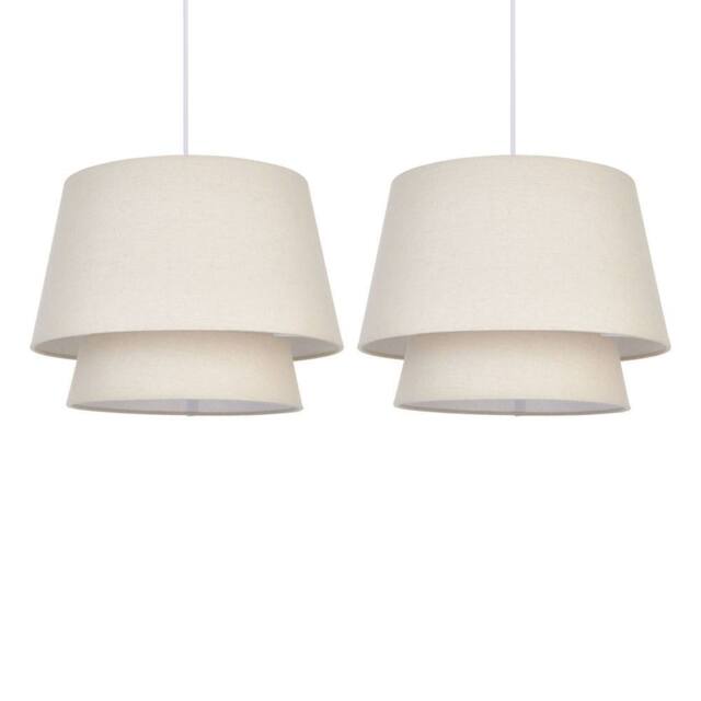 First Choice Lighting Set of 2 Ambra - Two Tier Natural Linen Fabric Easy Fit Pendant Shades