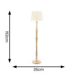 ValueLights Victoria Light Wood Candlestick Floor Lamp with Linen Scallop Trim Tapered Shade in White - thumbnail 6