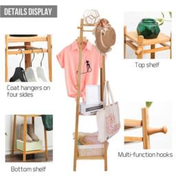 Kelvenix Wooden Coat Stand Rack Hat Umbrella Hanger Free Standing in Brown - thumbnail 4