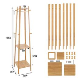 Kelvenix Wooden Coat Stand Rack Hat Umbrella Hanger Free Standing in Brown - thumbnail 2