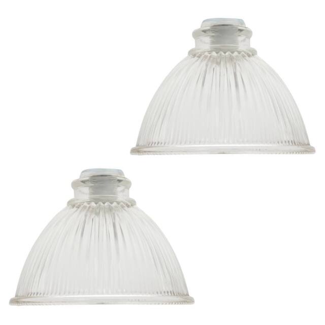 Happy Homewares Pair of American Diner Clear Glass Shades with Ribbed Lines for E14 & E27 - image 1