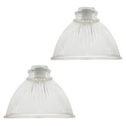 Happy Homewares Pair of American Diner Clear Glass Shades with Ribbed Lines for E14 & E27 - thumbnail 1