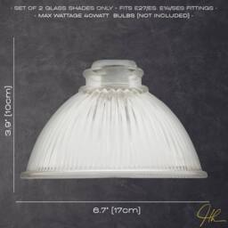 Happy Homewares Pair of American Diner Clear Glass Shades with Ribbed Lines for E14 & E27 - thumbnail 6