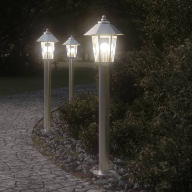 Berkfield Home Outdoor Floor Lamps 3pcs Silver 80 cm Stainless Steel - image 1