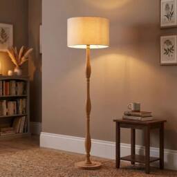 Happy Homewares Traditional Oak Wood Floor Lamp Base with Sleek Triple Segment Design in Light Oak - thumbnail 6