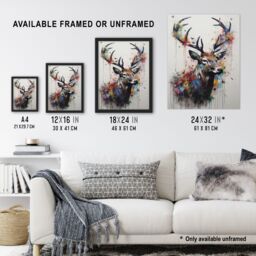 "Artery8 Modern Monarch Of The Glen Stag Painting With Butterflies Large Wall Art Poster Print Thick Paper 18X24 Inch - Size: W18"" x H24""" - thumbnail 3