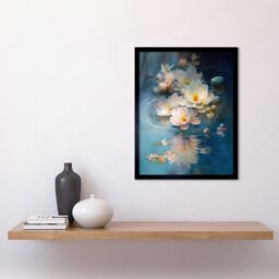 "Artery8 Wall Art Print Fallen Cherry Blossom Flower Water Ripples Modern Watercolour Painting Art Framed in Black - Size: W12"" x H16""" - thumbnail 2
