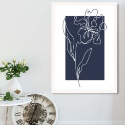 ARTZE Navy Blue & White Flower Floral Line Art Framed Print SIZE: A3 with White Frame - thumbnail 2