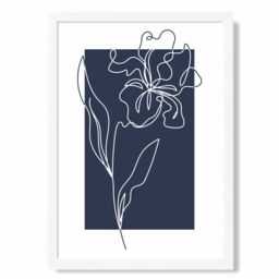 ARTZE Navy Blue & White Flower Floral Line Art Framed Print SIZE: A3 with White Frame - thumbnail 1