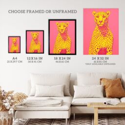 Wee Blue Coo Wall Art Print Cerise Cheetah Bold Animal Yellow Pink Living Room Framed - Size: A4 - thumbnail 3
