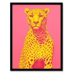 Wee Blue Coo Wall Art Print Cerise Cheetah Bold Animal Yellow Pink Living Room Framed - Size: A4 - thumbnail 1
