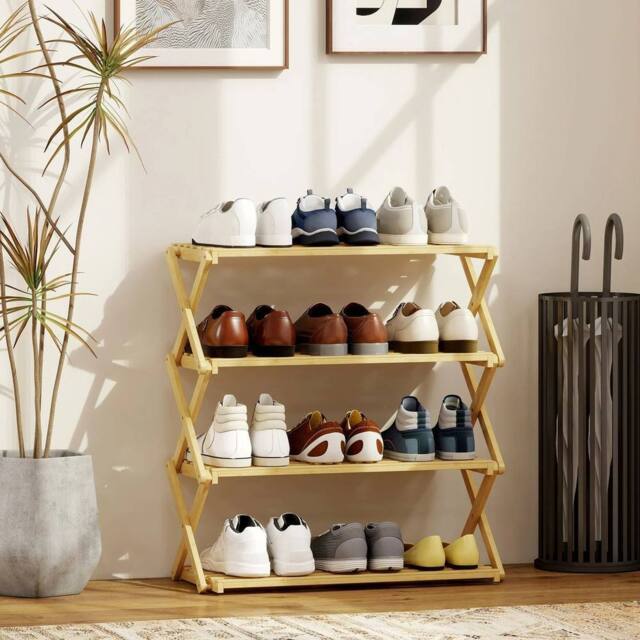 EONLION 4-Tier Bamboo Shoe Rack in Brown - Size: 100 cm - image 1