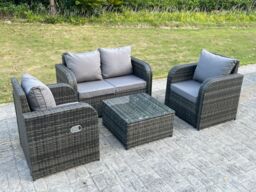 Fimous PE Rattan Garden Furniture Set Adjustable Chair Sofa Double Love Seat 2 Seater Sofa Square Coffee Table in Dark Grey - thumbnail 2
