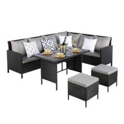 Home Garden Direct Thalia - Rattan Corner Sofa Set with Glass Table & footstools - Black Rattan Outdoor Furniture Set - 8 Seater - thumbnail 7