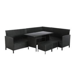 Home Garden Direct Thalia - Rattan Corner Sofa Set with Glass Table & footstools - Black Rattan Outdoor Furniture Set - 8 Seater - thumbnail 5