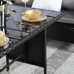 Home Garden Direct Thalia - Rattan Corner Sofa Set with Glass Table & footstools - Black Rattan Outdoor Furniture Set - 8 Seater - thumbnail 2