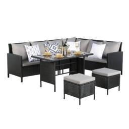 Home Garden Direct Thalia - Rattan Corner Sofa Set with Glass Table & footstools - Black Rattan Outdoor Furniture Set - 8 Seater - thumbnail 8