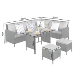 Home Garden Direct Thalia - Rattan Corner Sofa Set with Glass Table & footstools - Black Rattan Outdoor Furniture Set - 8 Seater - thumbnail 6