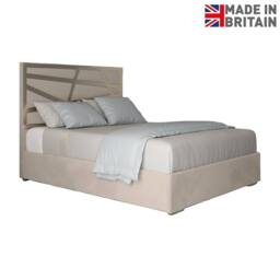 Casani Elveden Upholstered Soft Velvet Beige Metal Designer Bed Frame in Cream - Size: Small Double - thumbnail 4