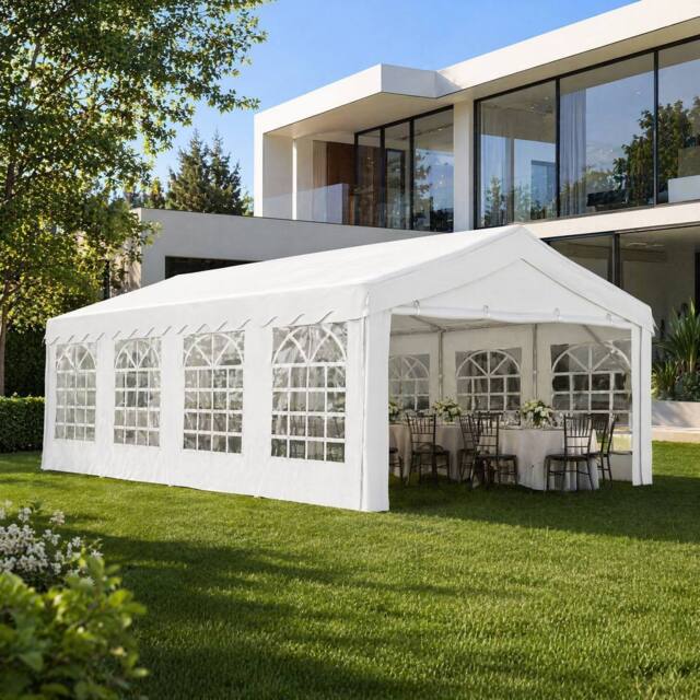 STILVORA Gazebo 8 x 4m with Removable Walls & Windows in White - image 1