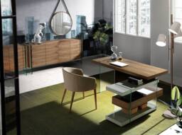 Angel Cerda Walnut-Veneer Writing Desk with Tempered Glass Legs in Brown - thumbnail 4