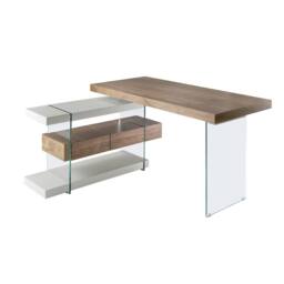 Angel Cerda Walnut-Veneer Writing Desk with Tempered Glass Legs in Brown - thumbnail 5