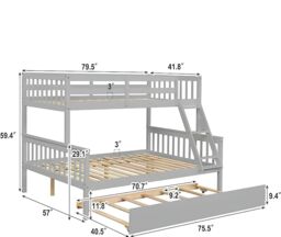 Interior Emporium Ltd Lily Wooden Trio Bunk Bed with Double Mattress - Space-Saving Solid Pine Frame - White - thumbnail 4