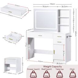 Home Discount Vida Designs Clova LED Dressing Table 3 Drawer 1 Door & 2 Shelves in White - thumbnail 3
